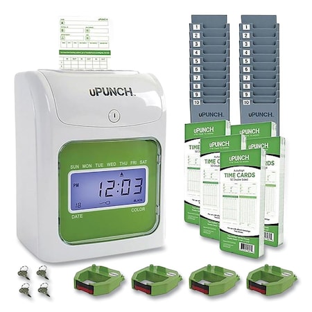 Workwell Electronic Non-Calculating Time Clock Bundle LCD Display, Beige & Green UB1000